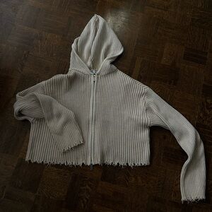 Zara beige Ribbed knit Zip-Up Hoodie
